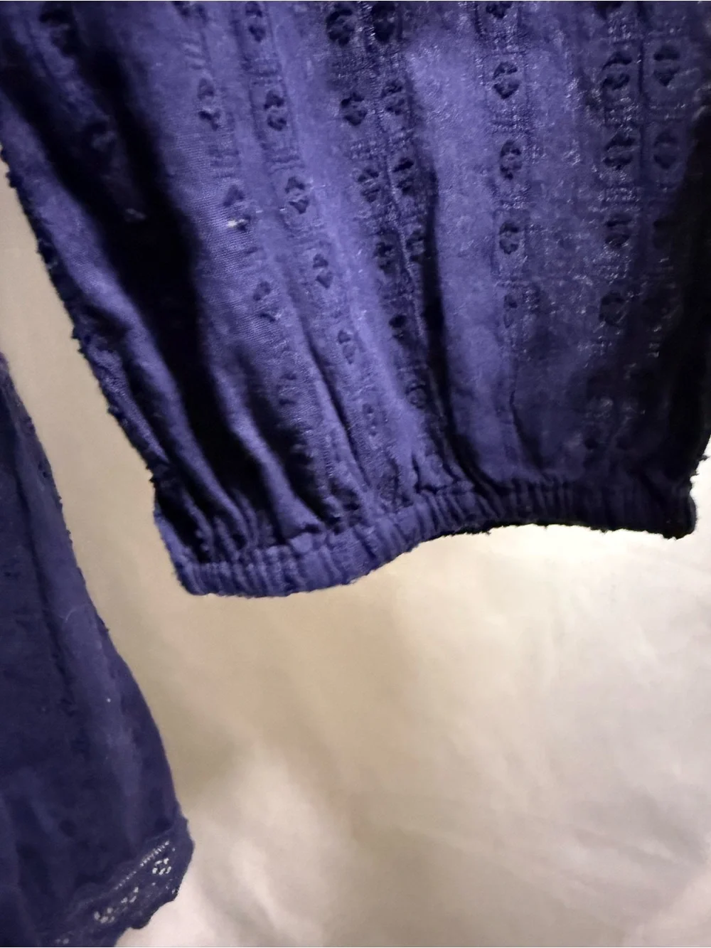 259) Free People Navy Eyelet Lace Boho Mini Dress | Long Sleeve | EUC - Picture 5 of 12